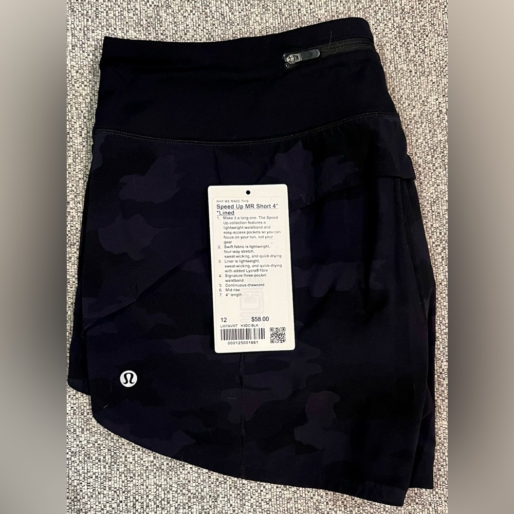 Lululemon Speed Up Shorts Size 12 Black Camo